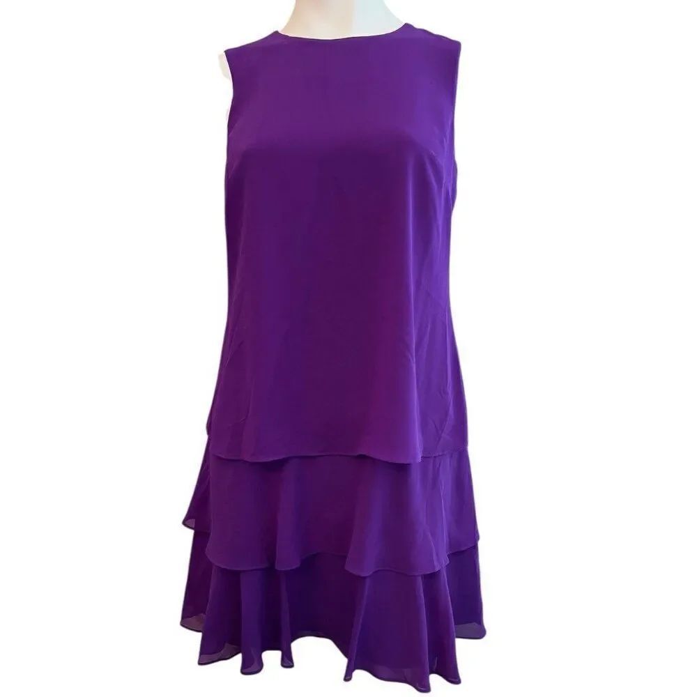 Lauren Ralph Lauren Size 2 Purple Chiffon Mini Dress Ruffled Shift Layered NWT